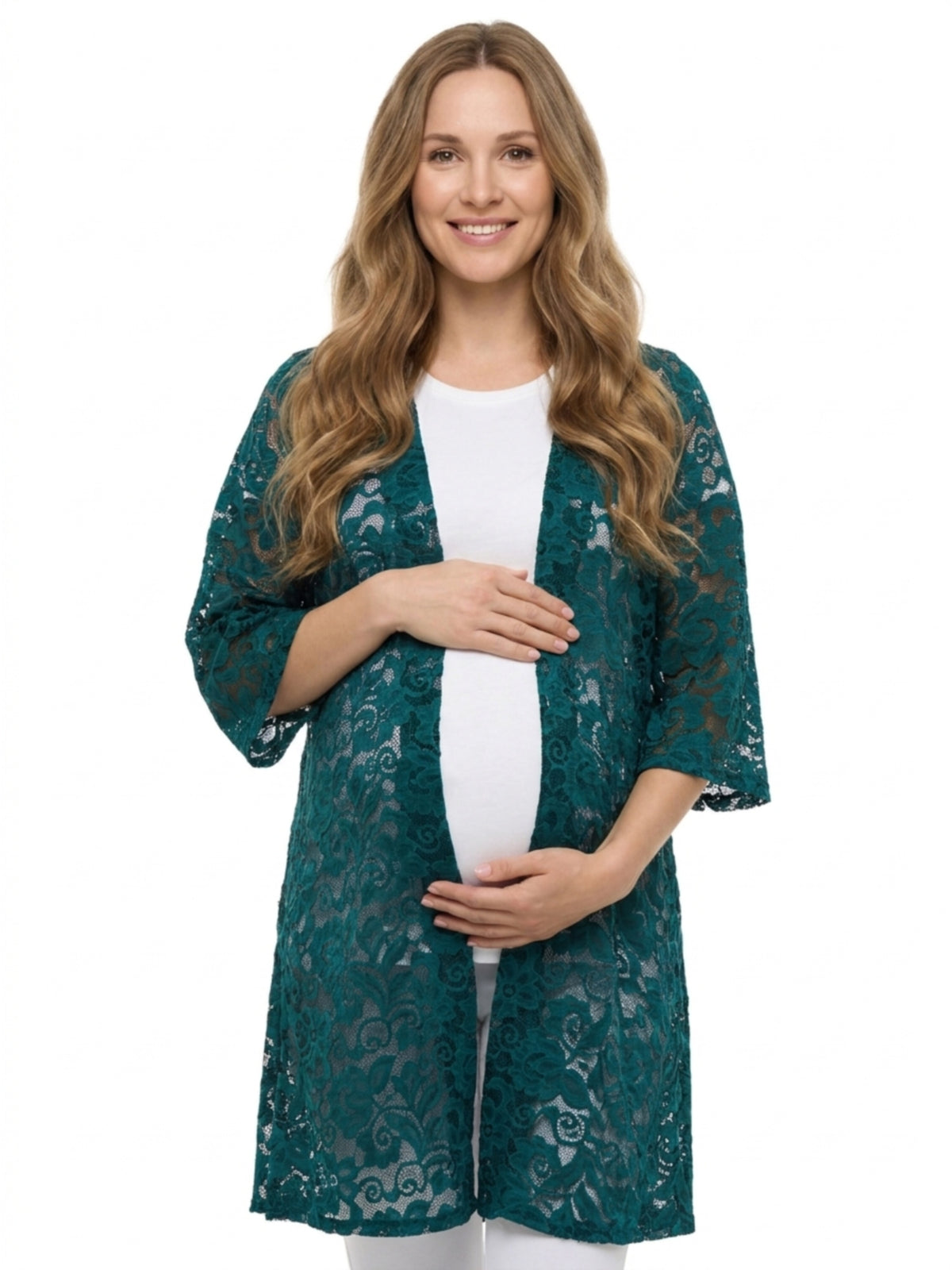 24seven Comfort Elevate Maternity Lace Open Front Three-Quarter Sleeves Jacket