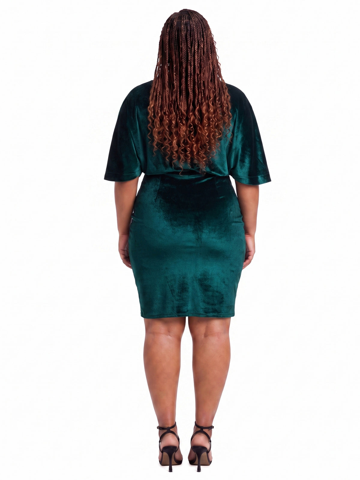24seven Comfort Elevate Curvy Velvet Elegant Blouson Sleeve Boat Neck Dress