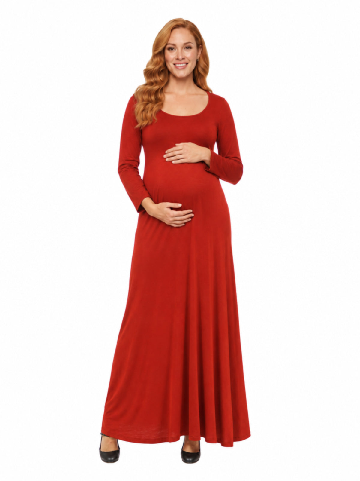 24seven Comfort Essential Maternity Scoop Neck Long Sleeve Maxi A Line Dress