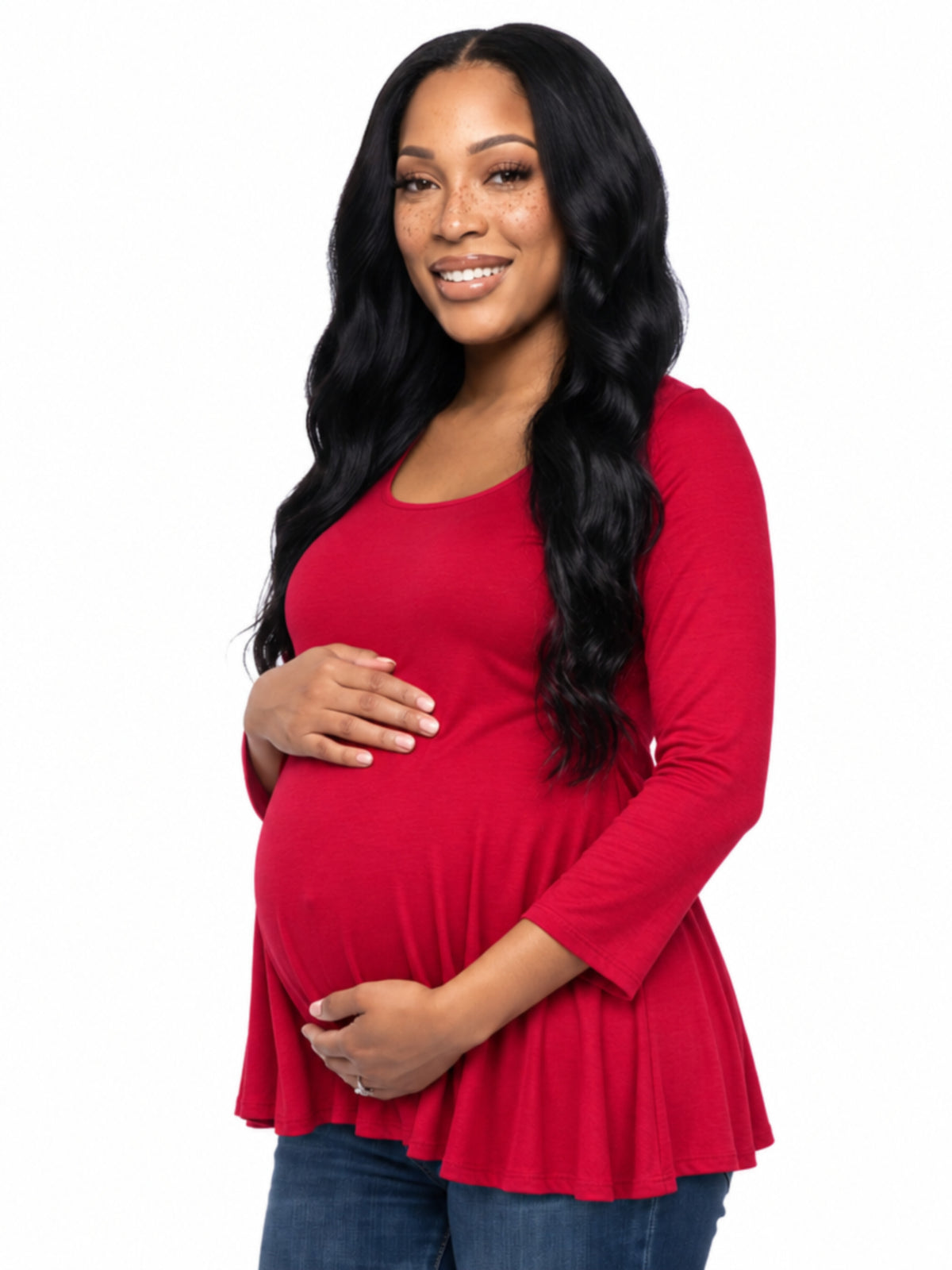 24seven Comfort Basic Maternity Long Sleeve Scoop Neck Swing Style Soft Flare Tunic Top