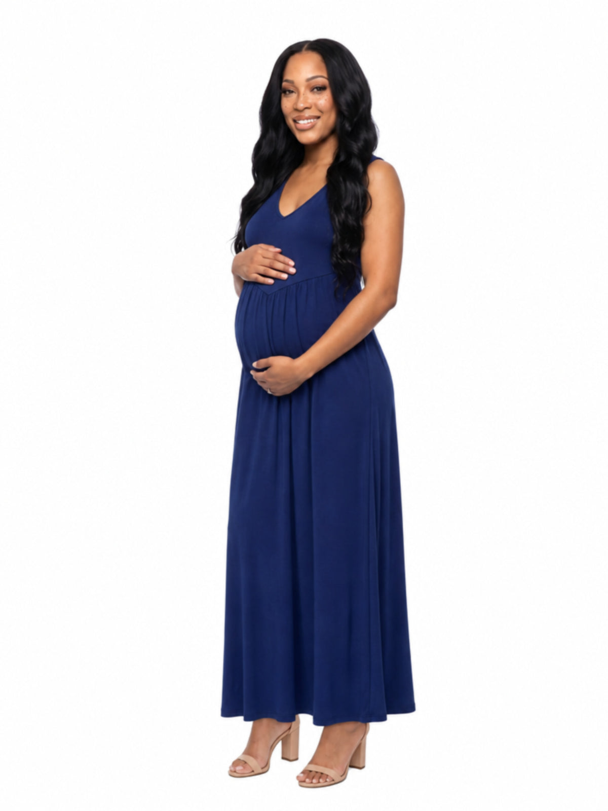 24seven Comfort Essential Maternity V Neck Sleeveless A Line Pocket Maxi Dress