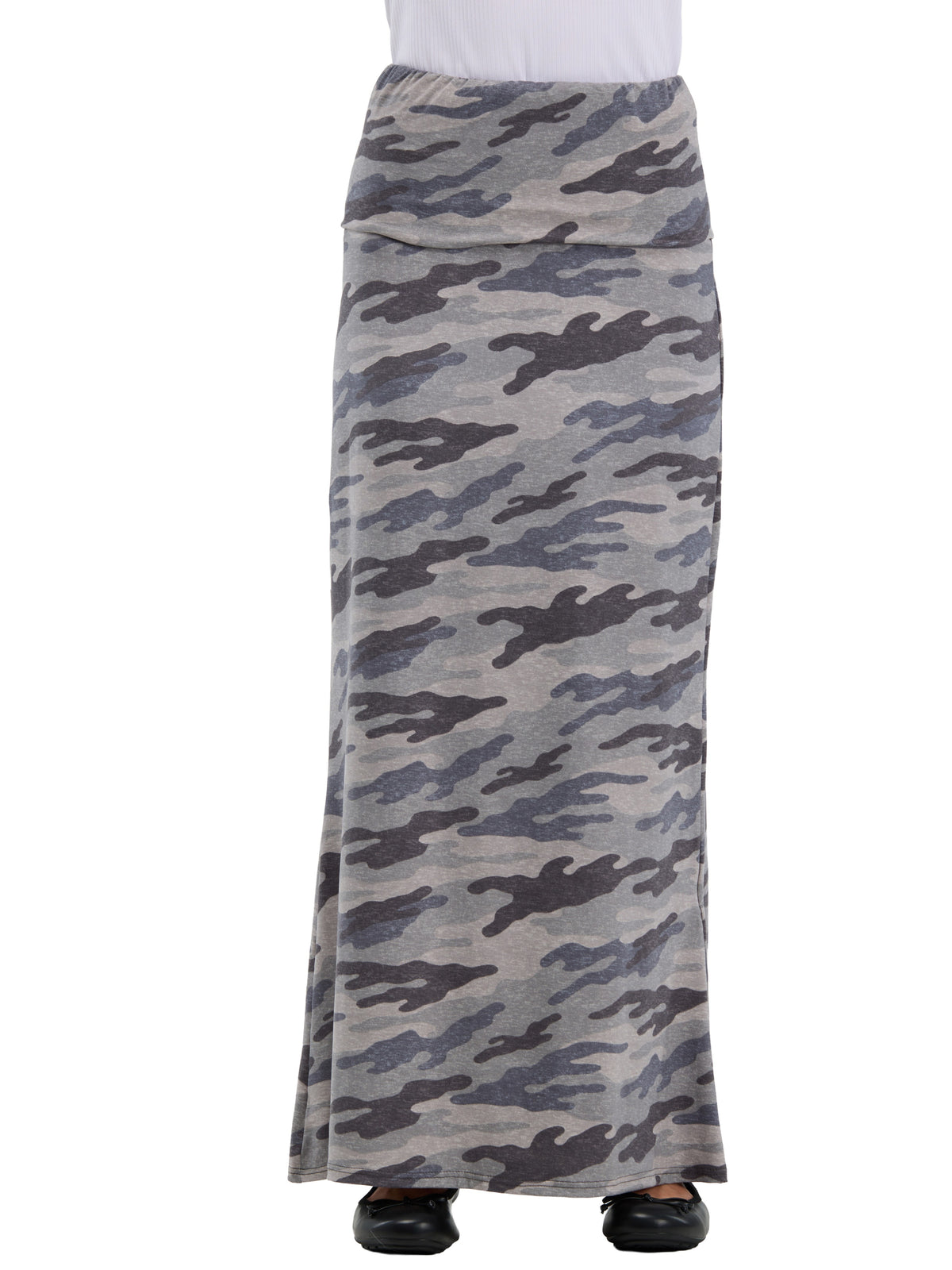 24seven Comfort Essential Womens Soft Stretch Camouflage Elastic Waist Maxi Skirt