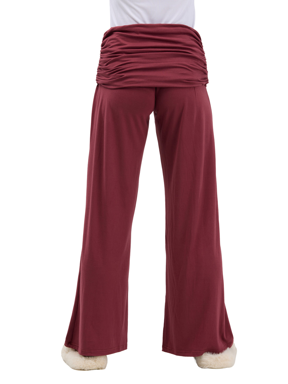 24seven Comfort Basic Womens Soft Stretch Ruched Waist Wide Leg Pants