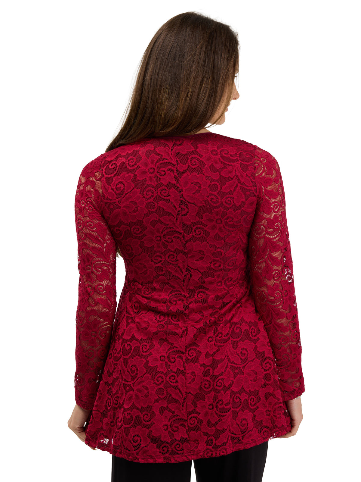 24seven Comfort Elevate Womens Lace Long Sleeve Scoop Neck Tunic Top