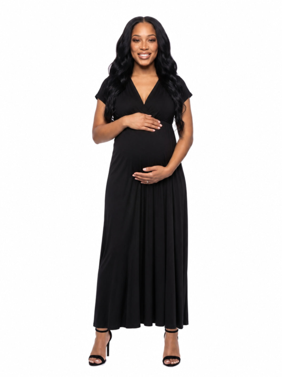 24seven Comfort Essential Maternity Cap Sleeve V Neck Empire Waist A Line Maxi Dress