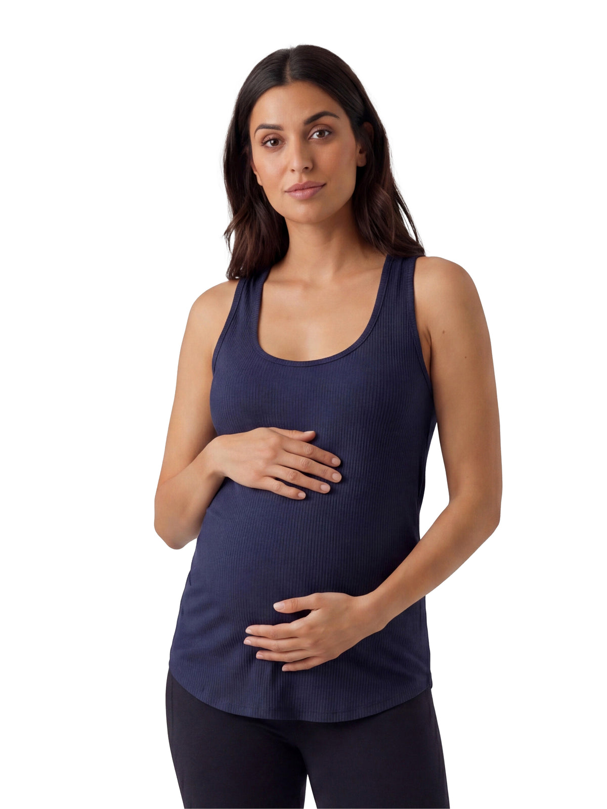 24seven Comfort Basic Maternity Ribbed Knit Sleeveless Scoop Neck Long Flared Tank Top