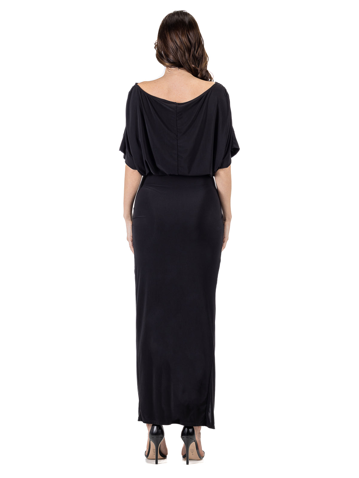 24seven Comfort Elevate Petite Off the Shoulder Draped Slit Maxi Dress