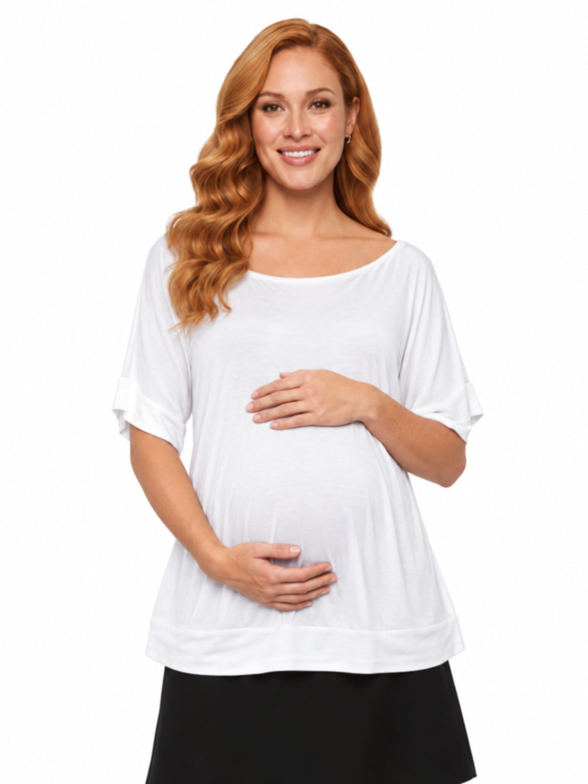 24seven Comfort Basic Maternity Wide Boat Neck Loose Fit Dolman Sleeve Top