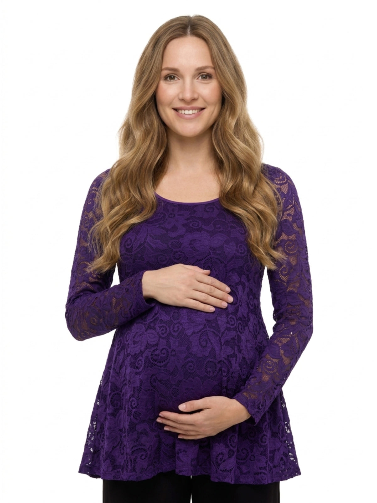 24seven Comfort Elevate Maternity Lace Scoop Neck Long Sleeve Tunic Top