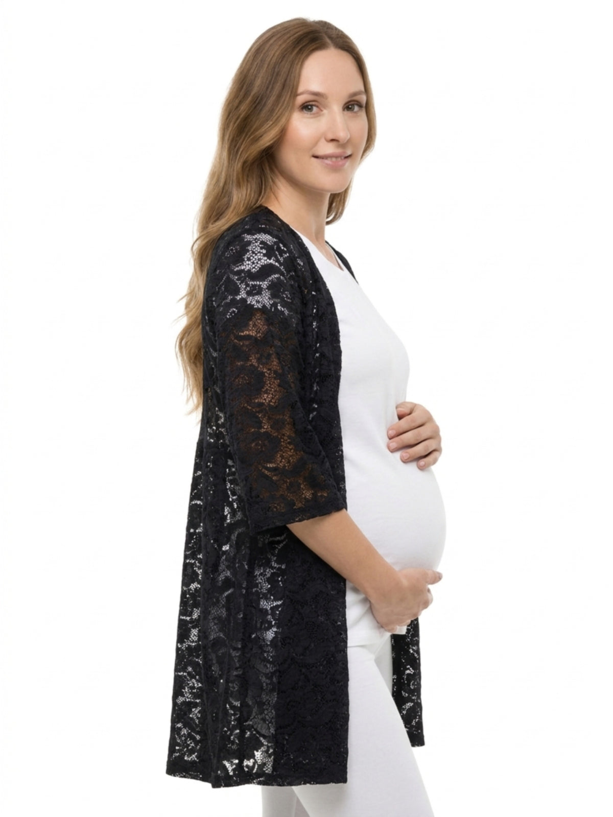 24seven Comfort Elevate Maternity Lace Open Front Three-Quarter Sleeves Jacket