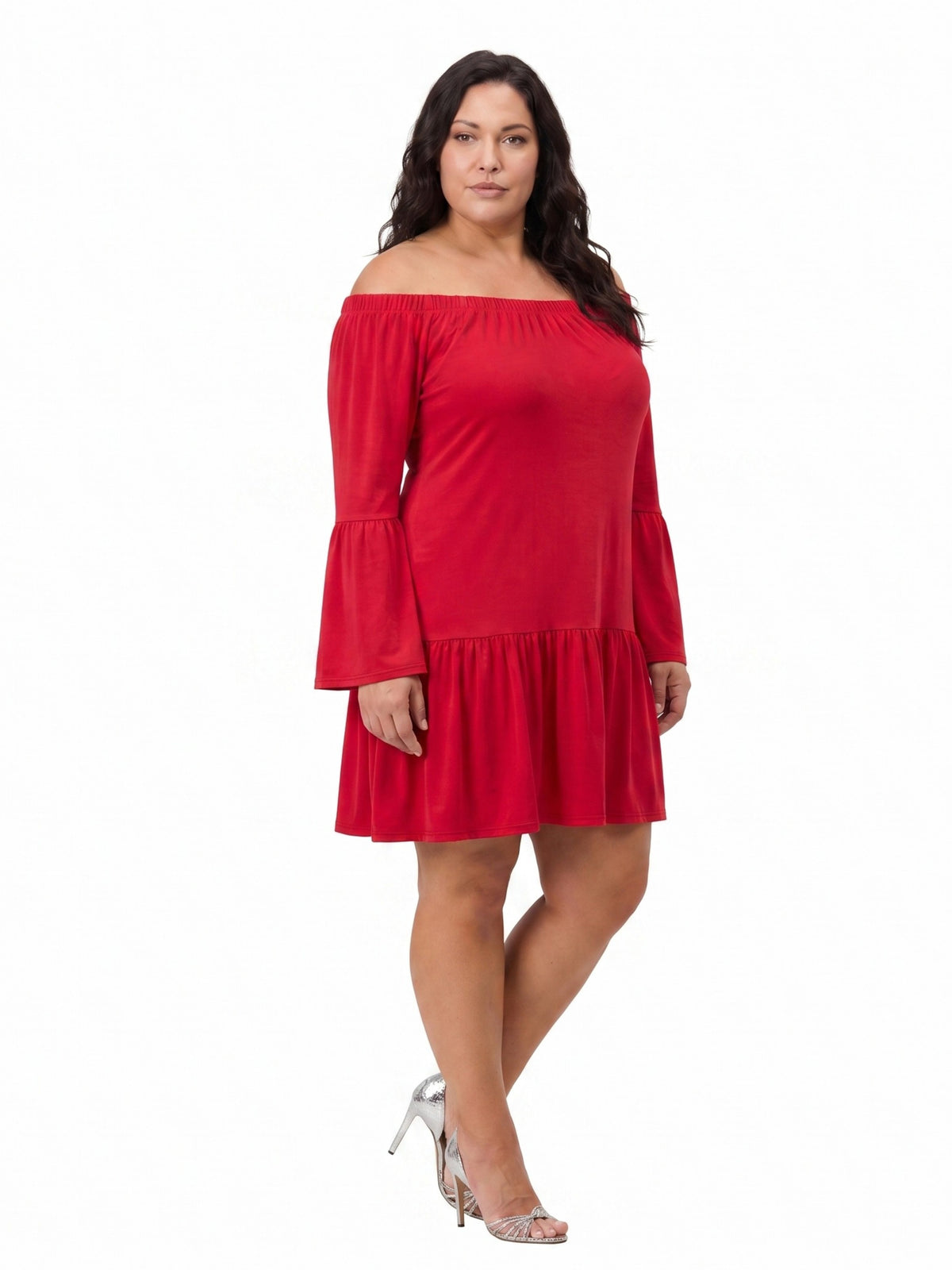 24seven Comfort Elevate Curvy Off the Shoulder Bell Sleeve Mini Dress