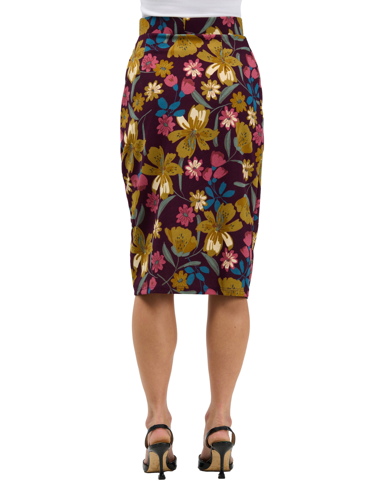 24seven Comfort Elevate Womens Floral Elastic High Waist Knee Length Tulip Pencil Skirt