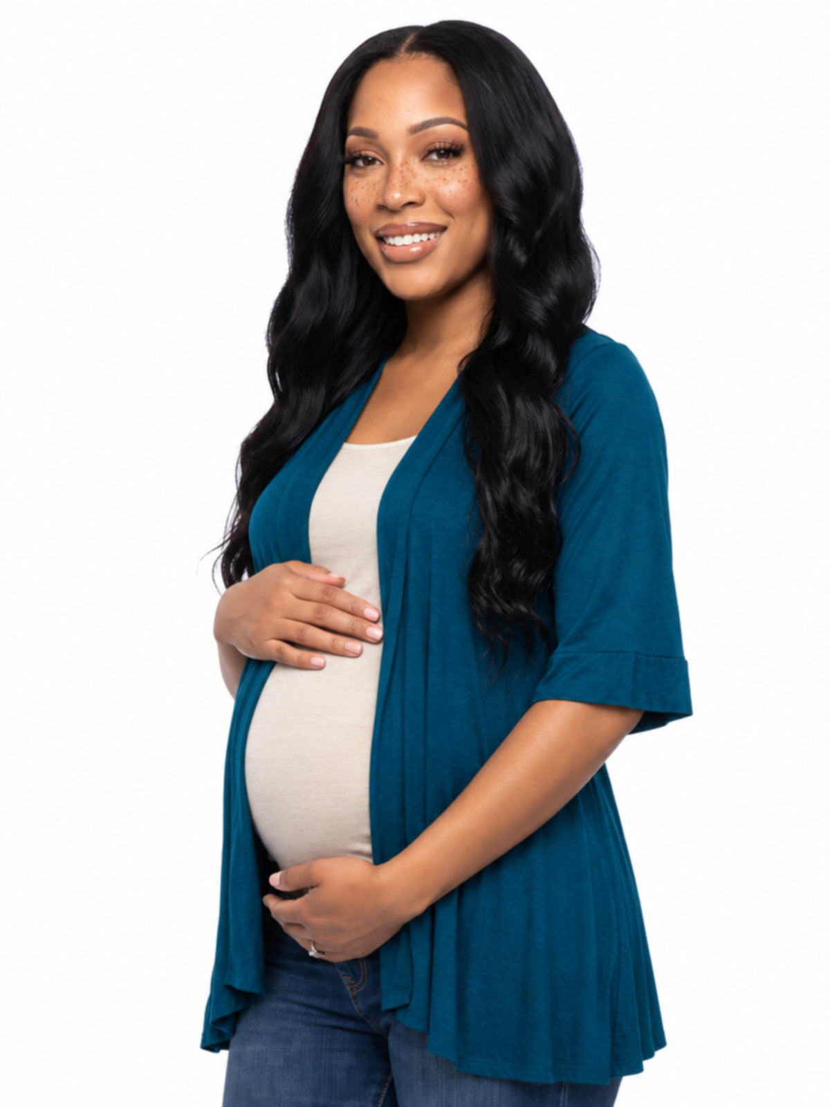 24seven Comfort Basic Maternity Open Front Elbow Sleeve Long Fit Jacket