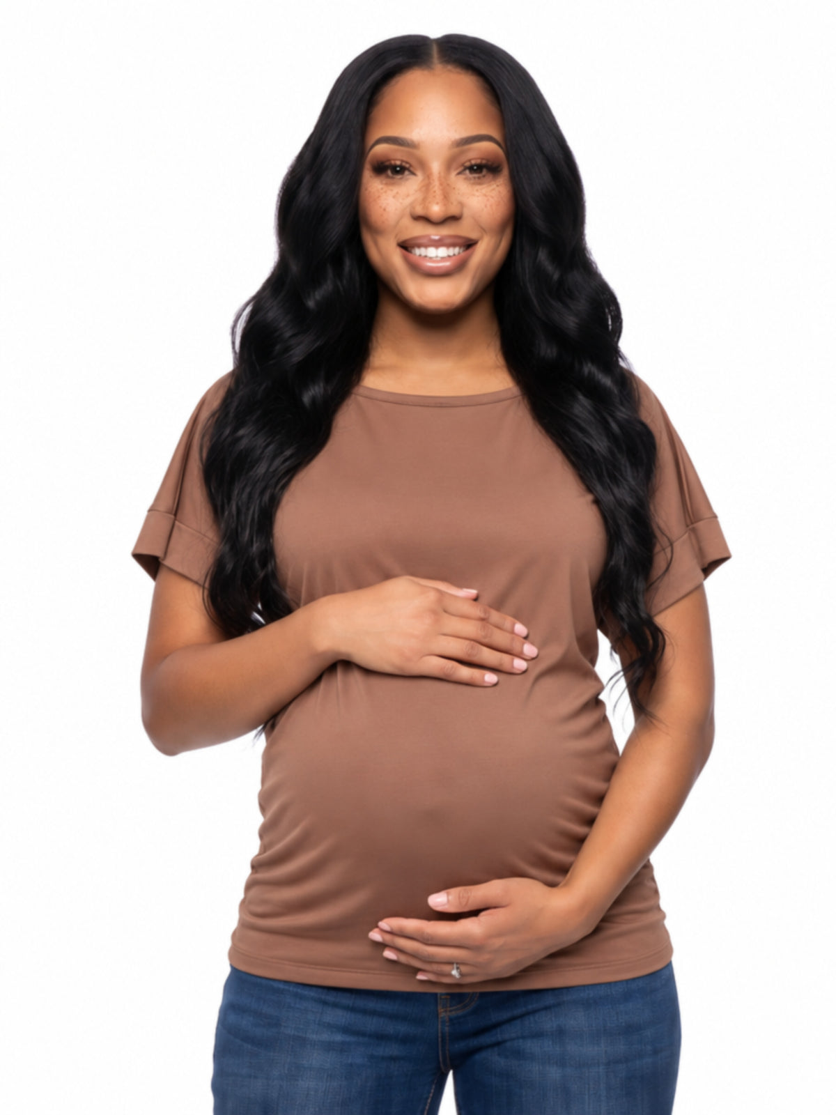 24seven Comfort Basic Maternity Wide Boat Neck Loose Fit Dolman Sleeve Top