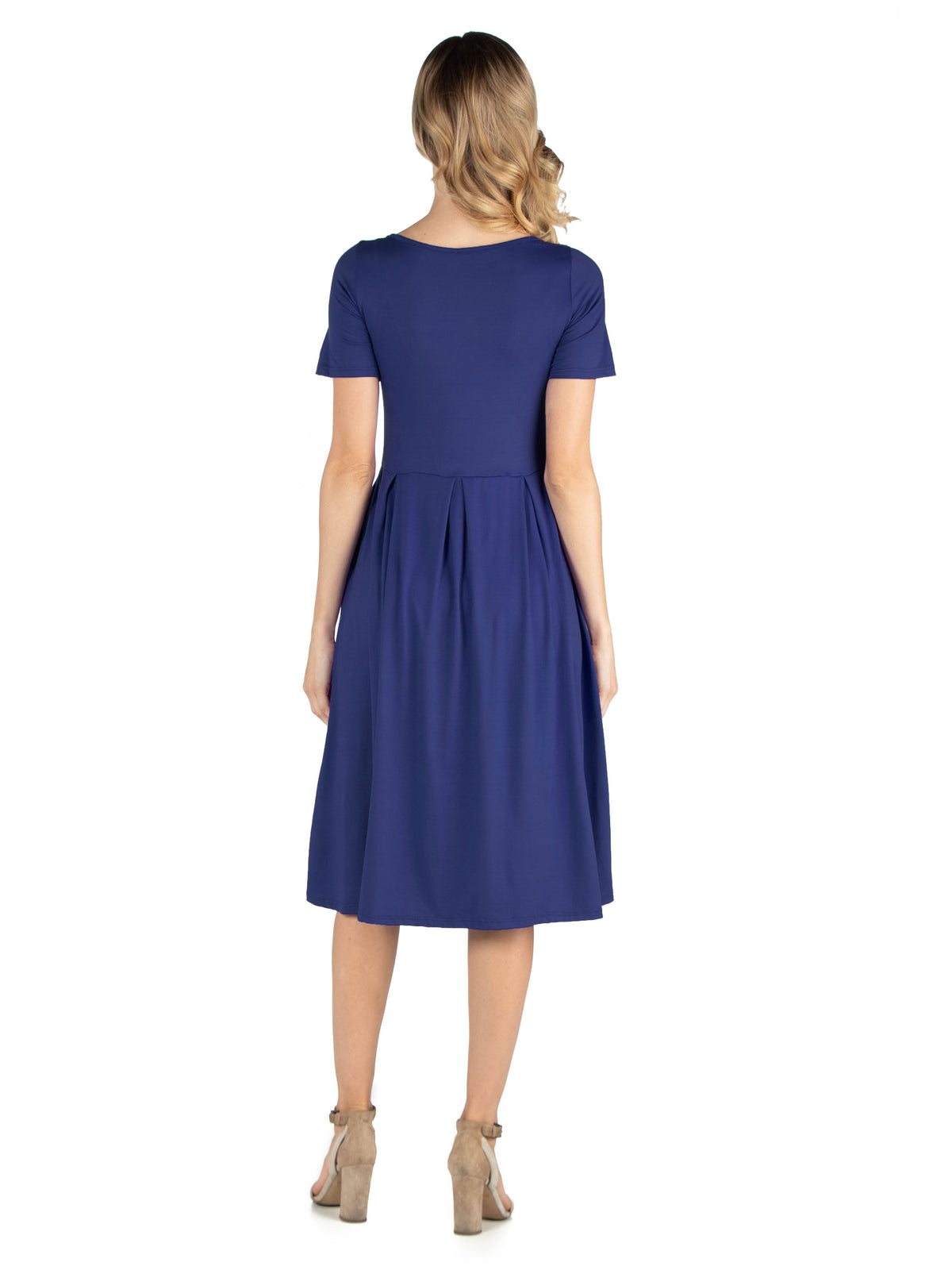 24seven Comfort Essential Maternity Boat Neck Short Sleeve Pleated Pocket Midi Dress