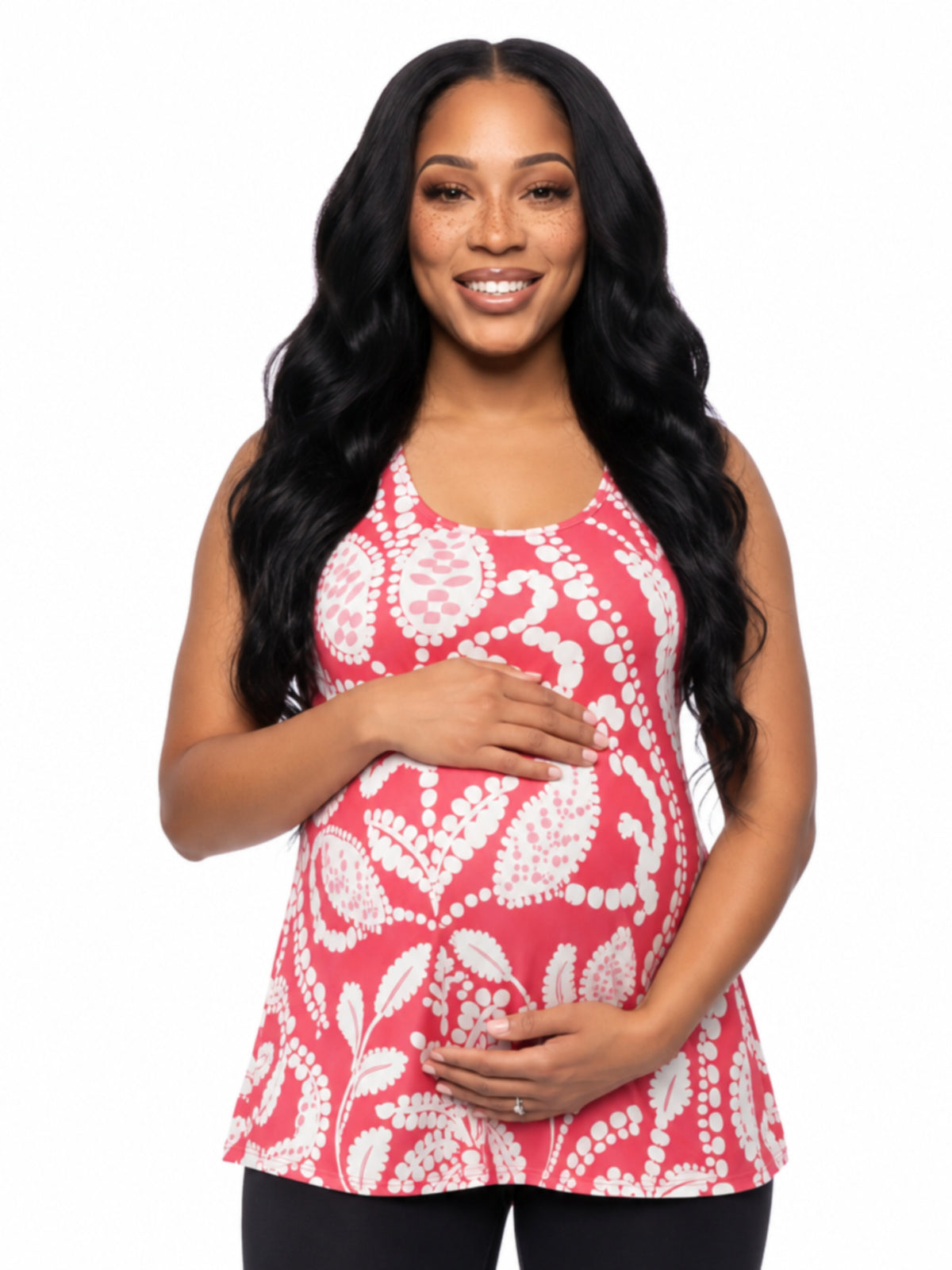 24seven Comfort Essential Maternity Paisley Scoop Neck Tunic Tank Top