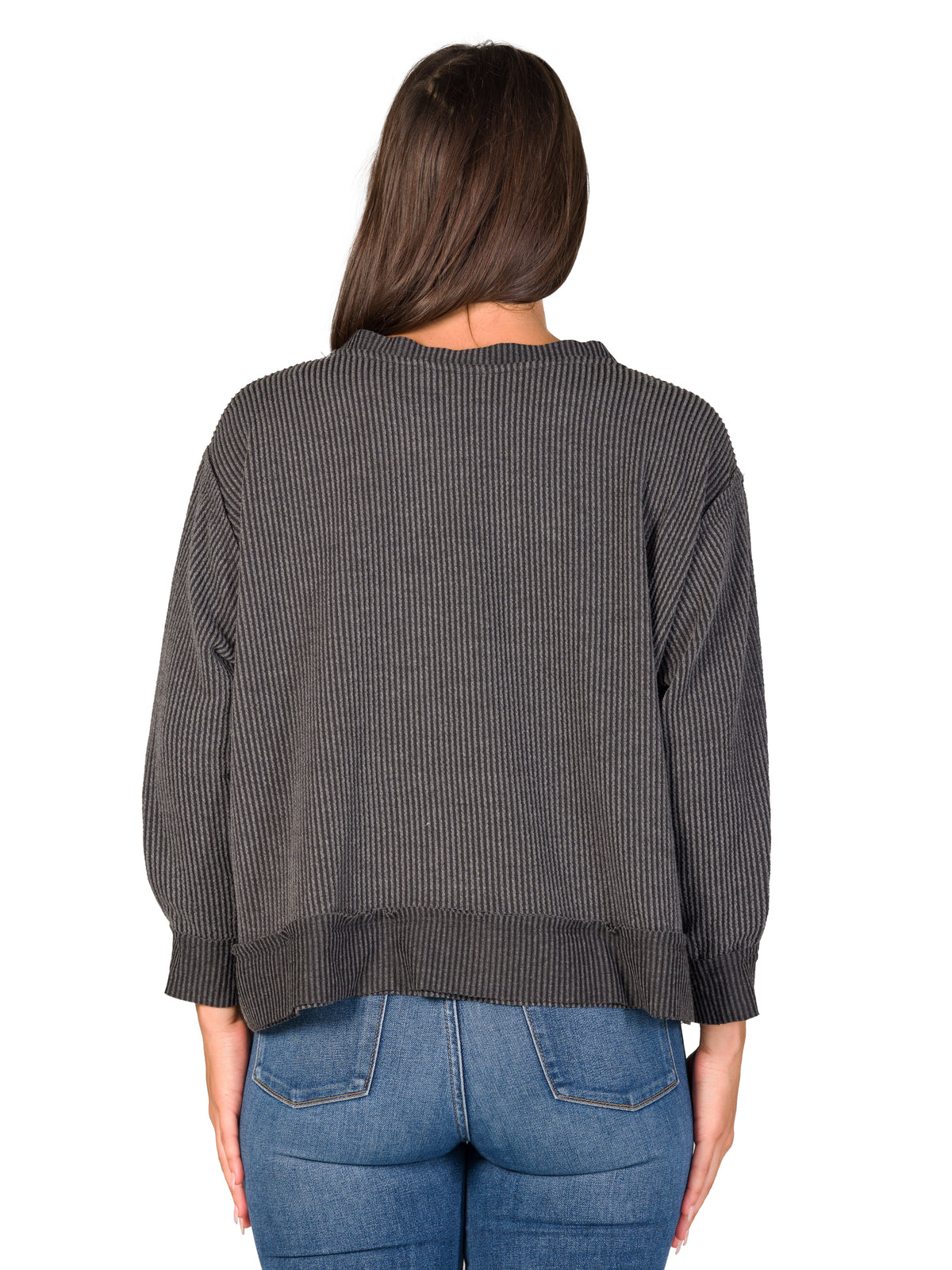 24seven Comfort Essential Petite V-Neck Long Sleeve Ribbed Knit Top