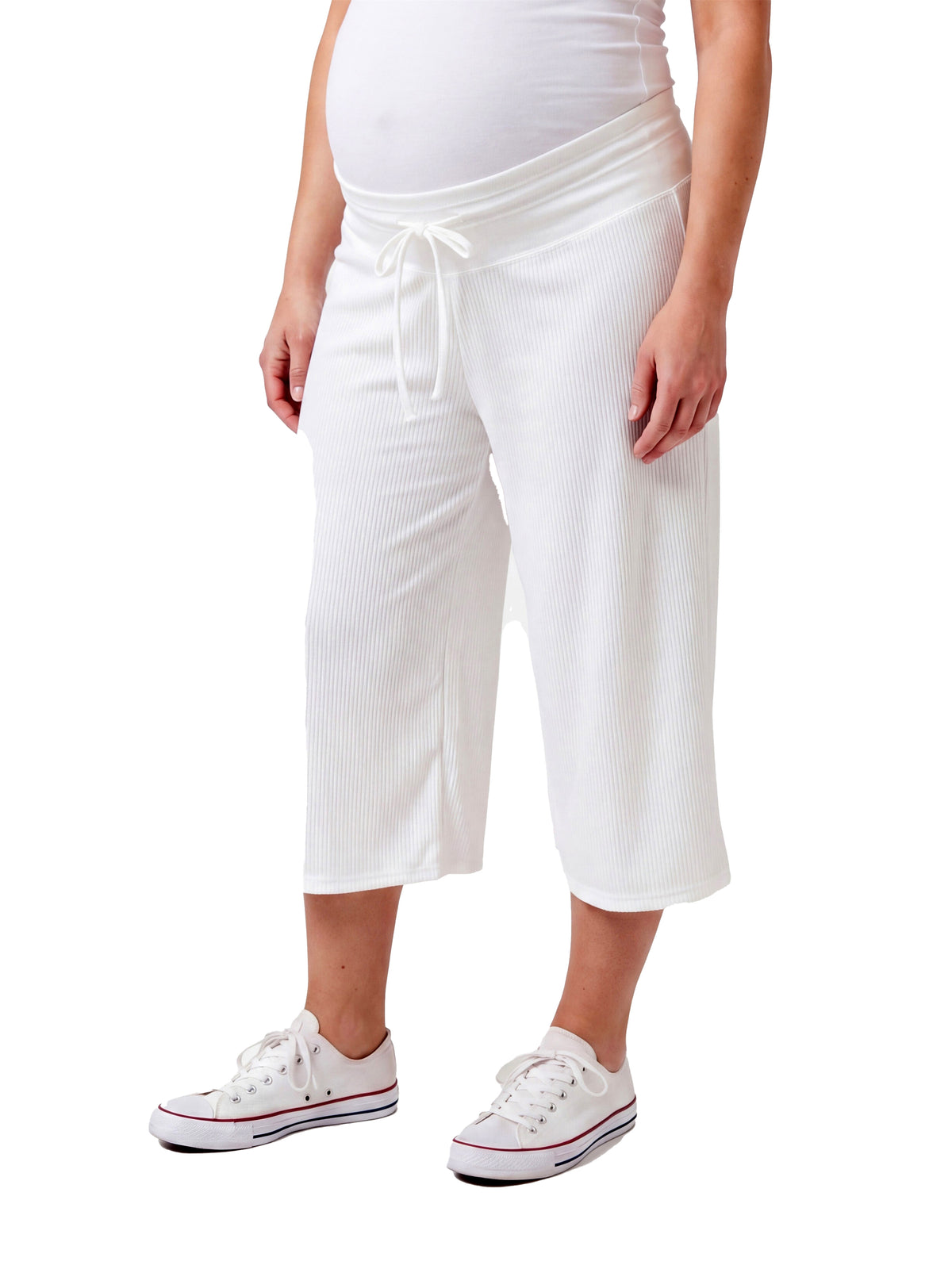 24seven Comfort Basic Maternity Ribbed Knit Drawstring Flared Capri Pants