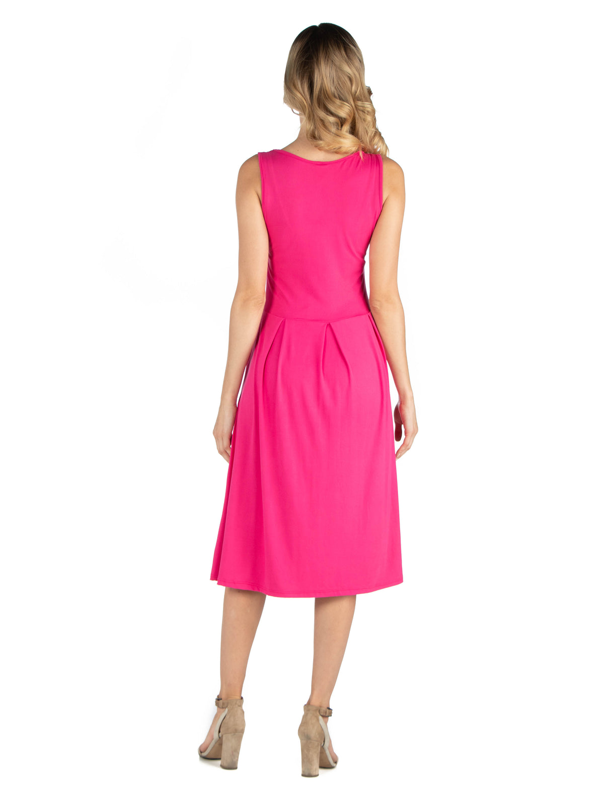 24seven Comfort Essential Maternity V Neck Sleeveless Fit N Flare Pocket Midi Dress