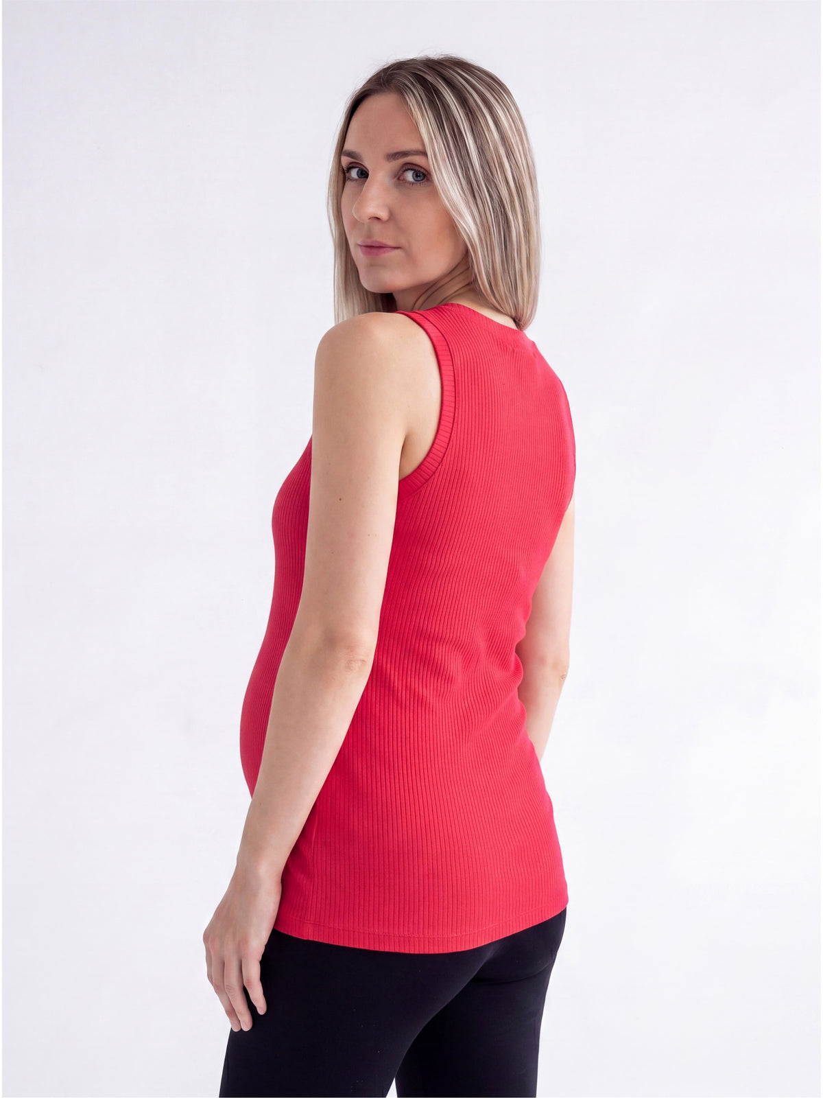 24seven Comfort Basic Maternity Ribbed Knit Round Neck Sleeveless Tank Top