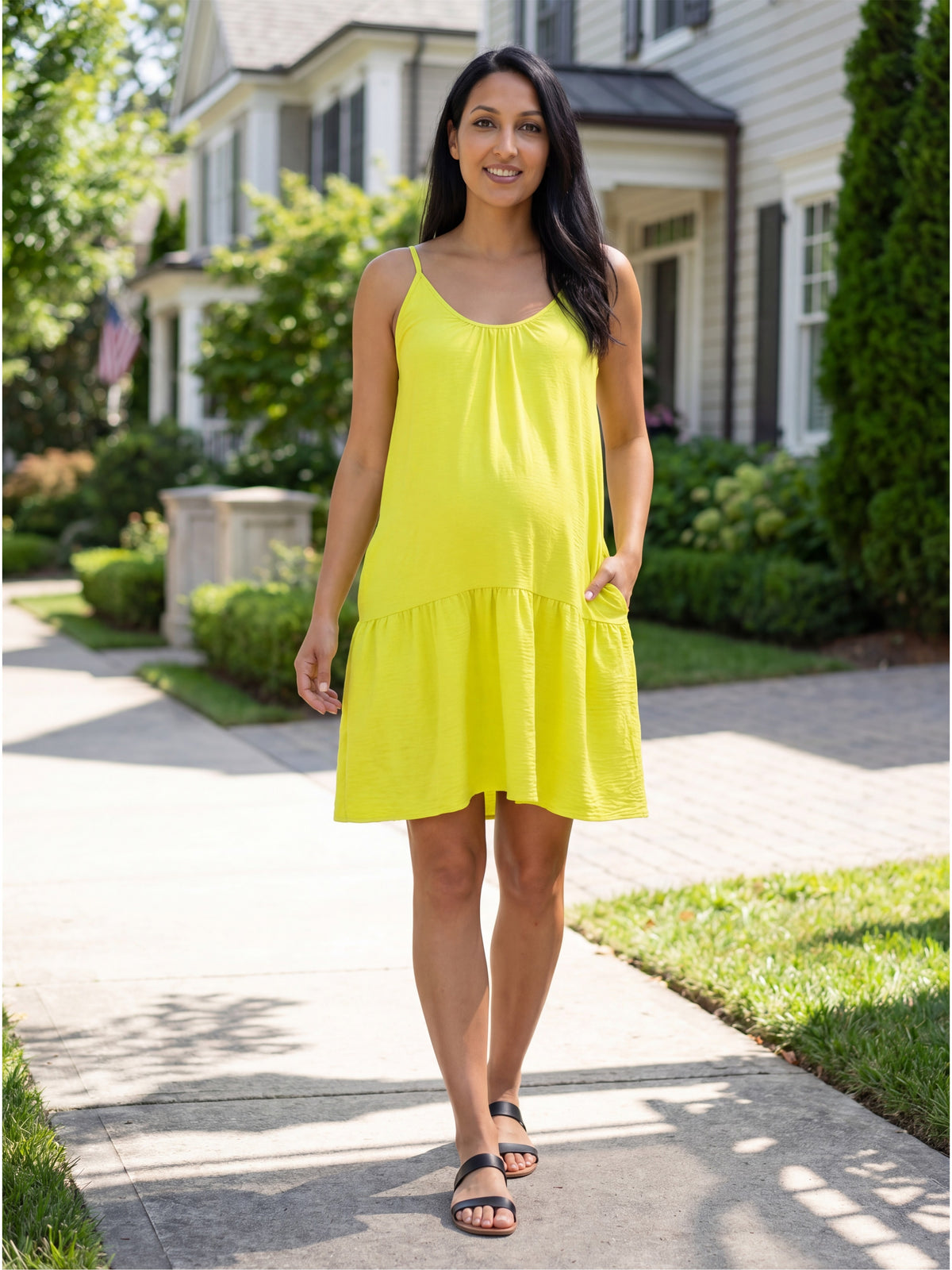 24seven Comfort Essential Maternity Scoop Neck Spaghetti Strap Pocket A Line Mini Dress