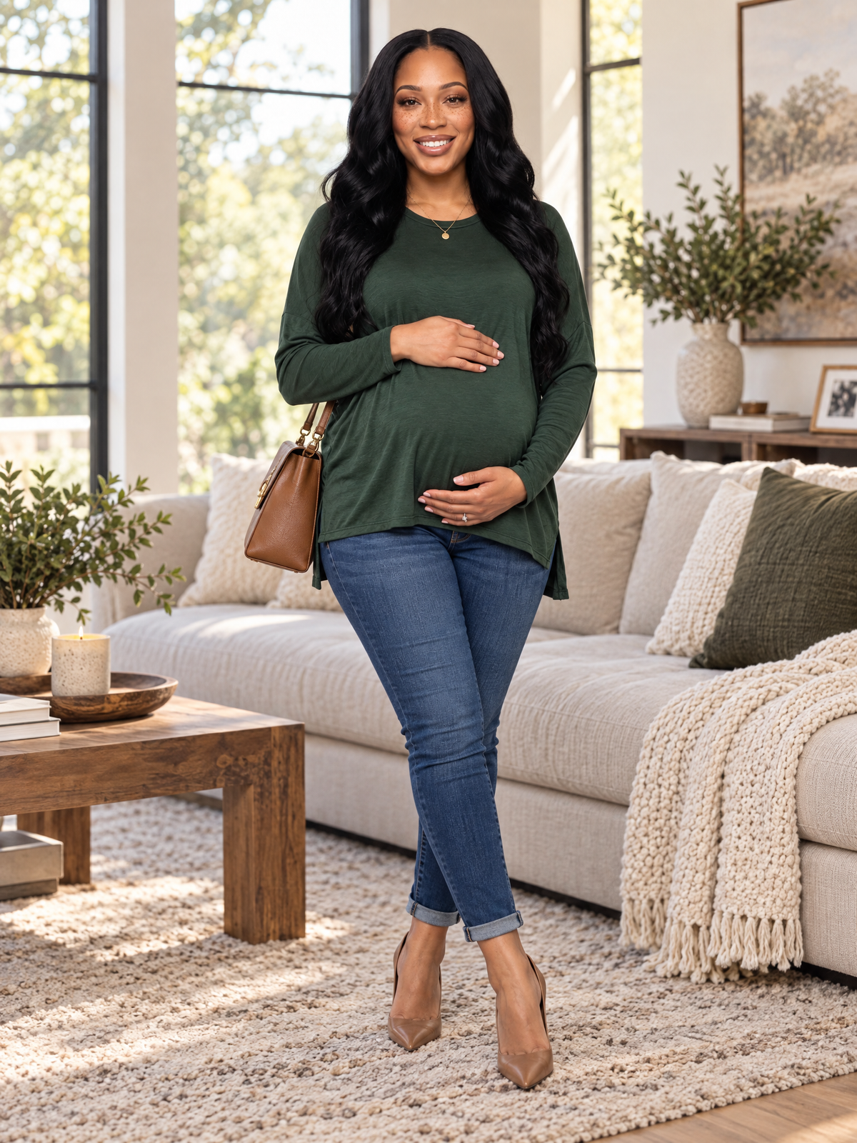 24seven Comfort Basic Maternity Wide Boat Neck Long Sleeve Dolman Style Top