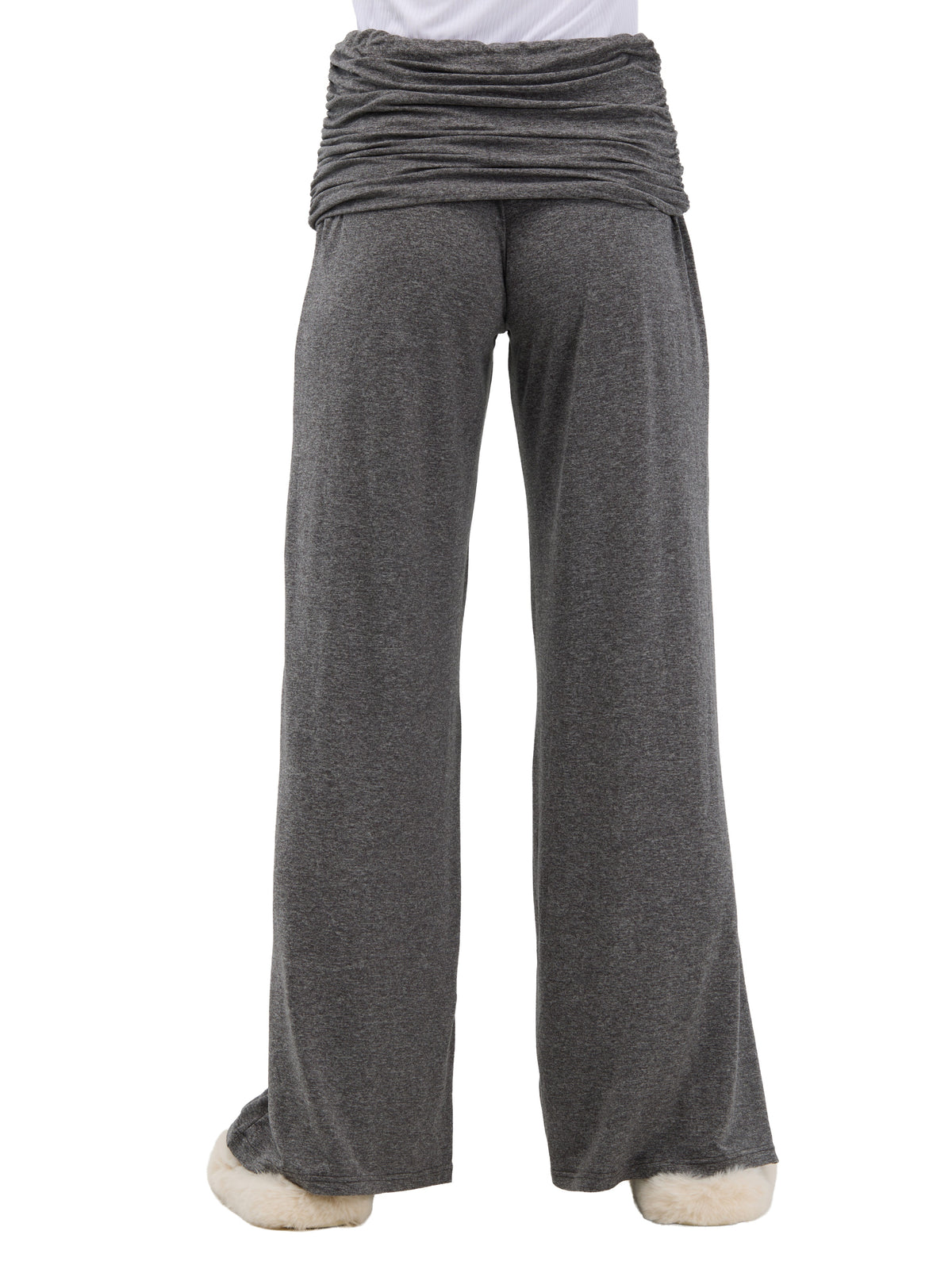 24seven Comfort Basic Womens Soft Stretch Ruched Waist Wide Leg Pants