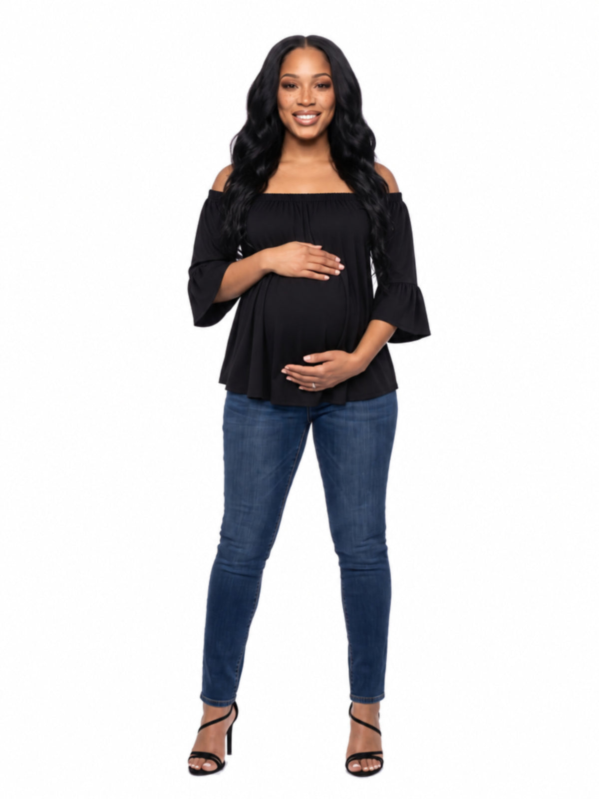 24seven Comfort Essential Maternity Elastic Neckline Bell Sleeve Loose Fit Tunic Top