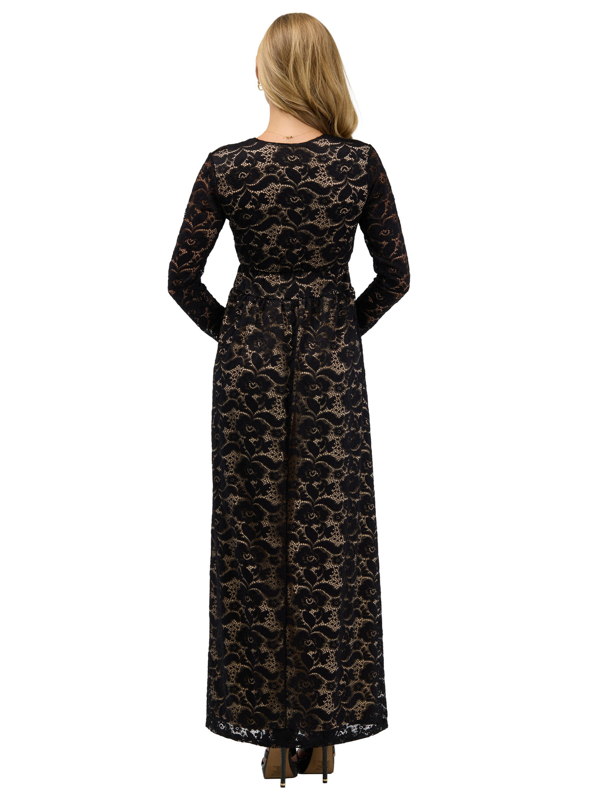 24seven Comfort Elevate Womens Elegant V Neck Long Sleeve Floral Lace Dress