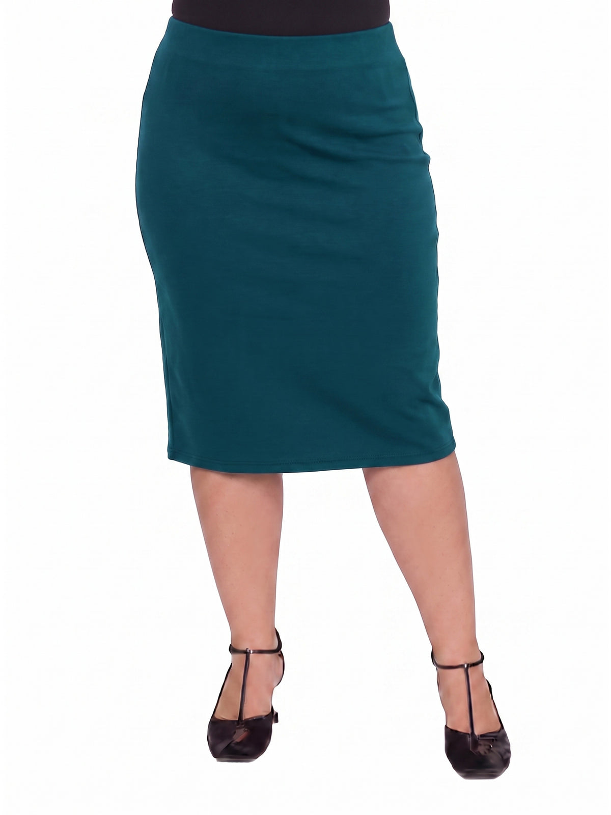 24seven Comfort Essential Curvy Soft Stretch Elastic Waist Midi Skirt
