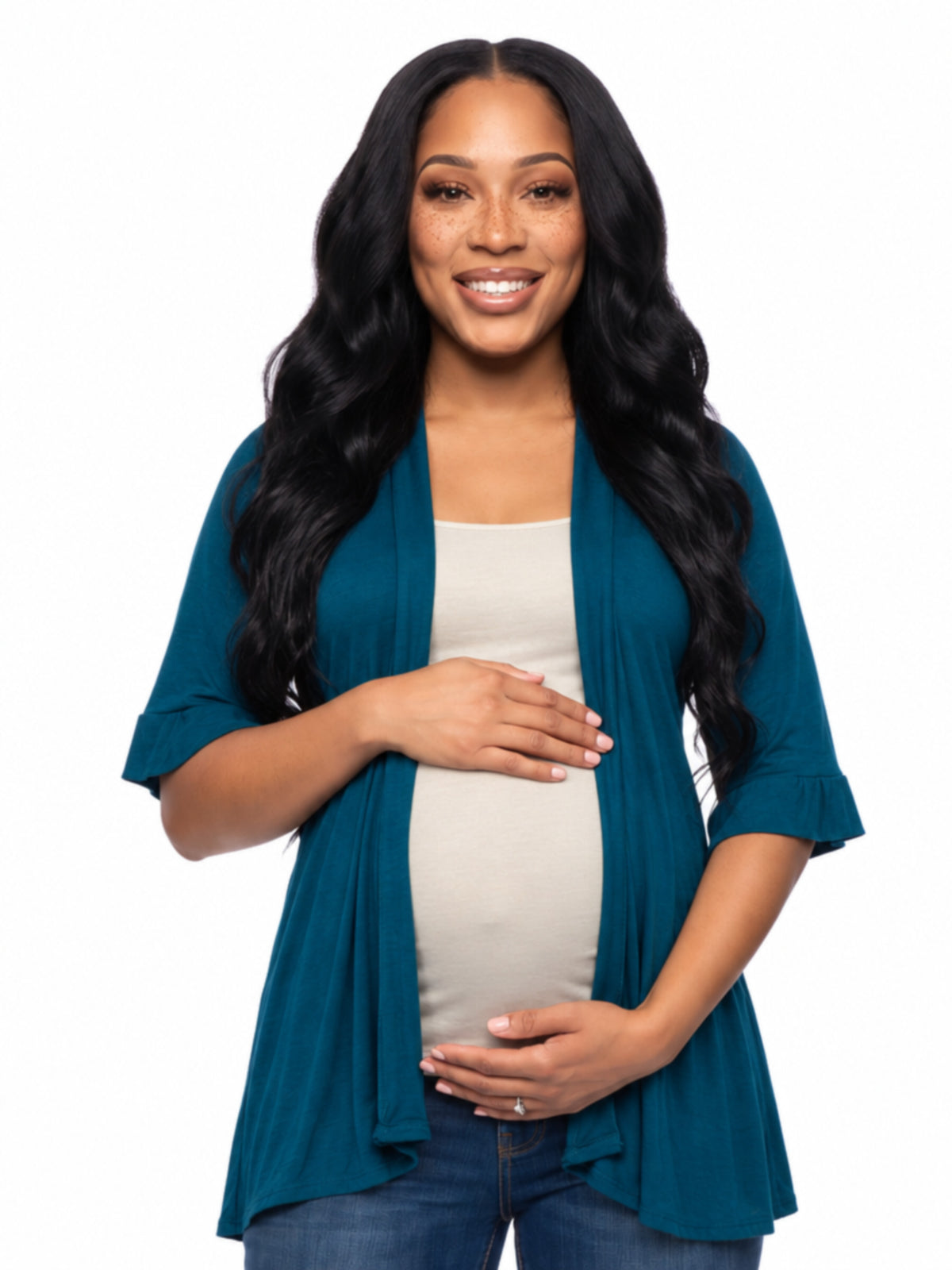 24seven Comfort Basic Maternity Open Front Elbow Sleeve Long Fit Jacket
