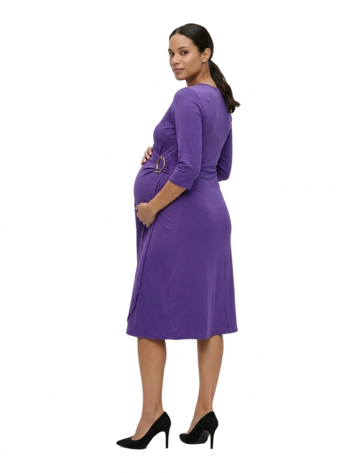 24seven Comfort Elevate Maternity V-Neck with Three-Quarter Sleeves and Knee Length Wrap Dress