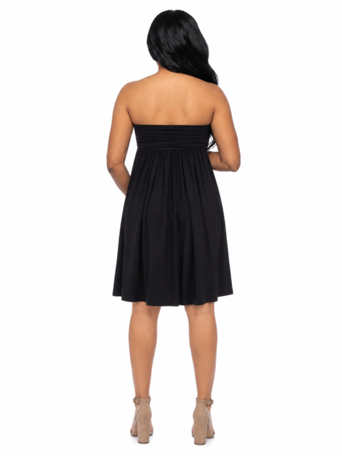24seven Comfort Essential Maternity Strapless Pleated Empire Waist Knee Length Flared Mini Dress