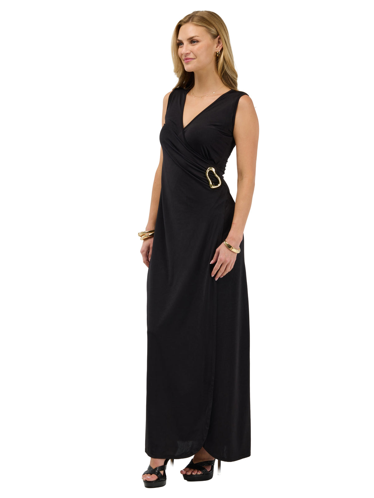 24seven Comfort Elevate Womens Sleeveless V-Neck Wrap Maxi Dress
