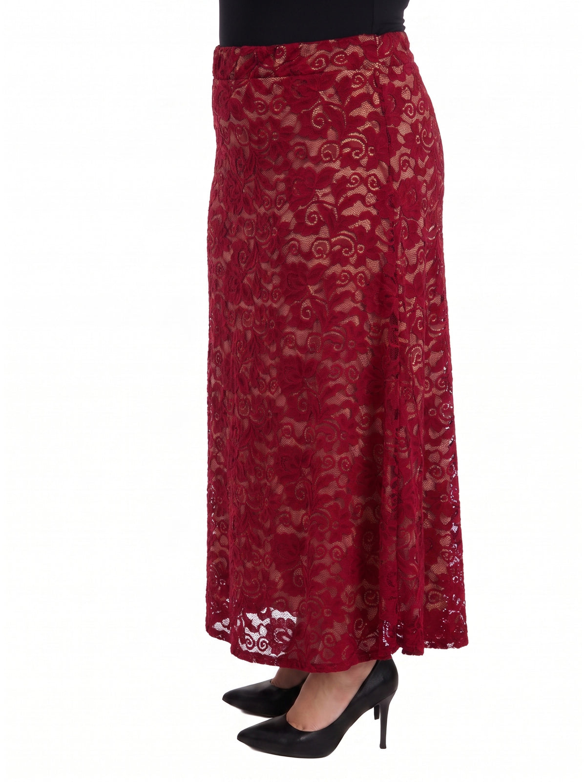 24seven Comfort Elevate Curvy Elegant Lace Elastic Waist Maxi Skirt
