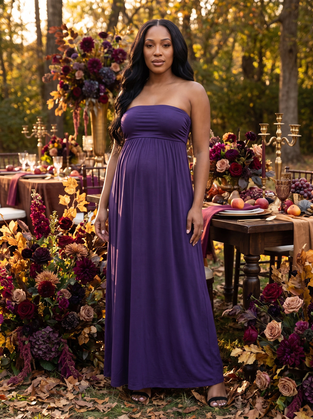 24seven Comfort Essential Maternity Strapless Empire Waist Ruched Detail Pleated Maxi Dress