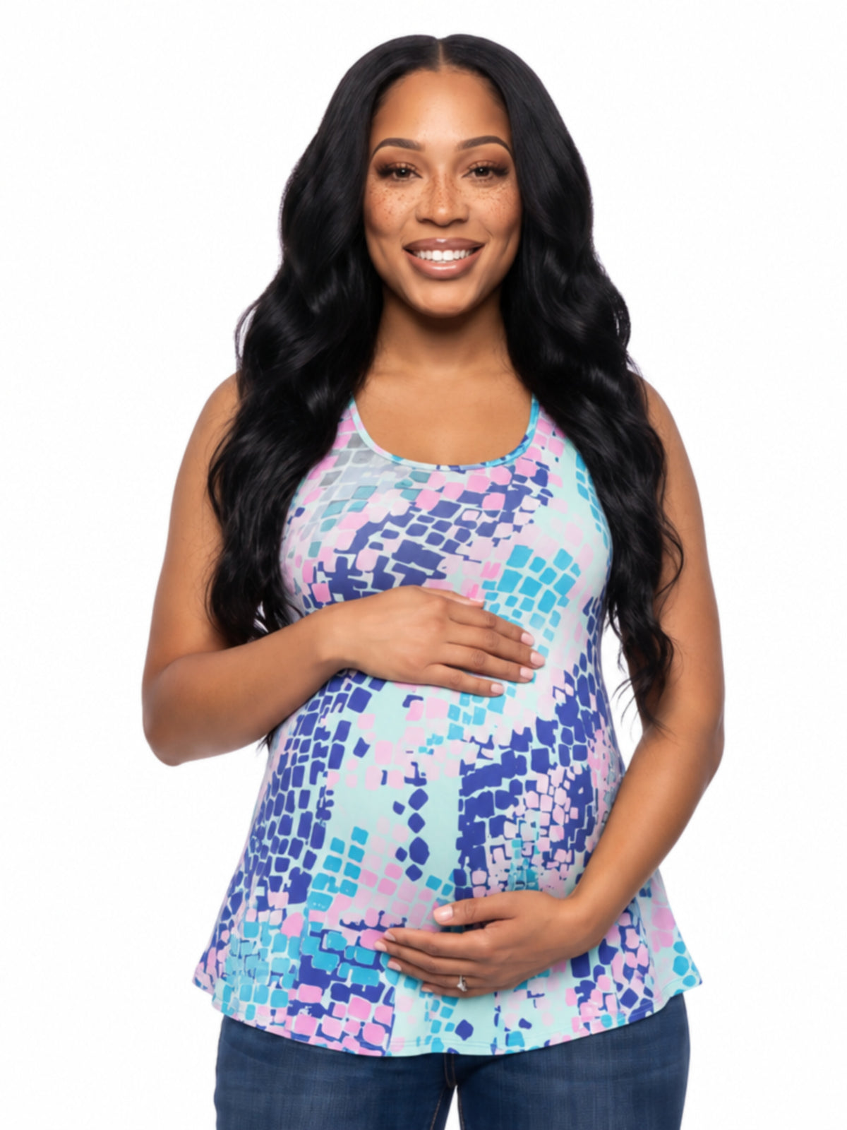 24seven Comfort Essential Matenity Abstract Scoop Neck Tunic Tank Top