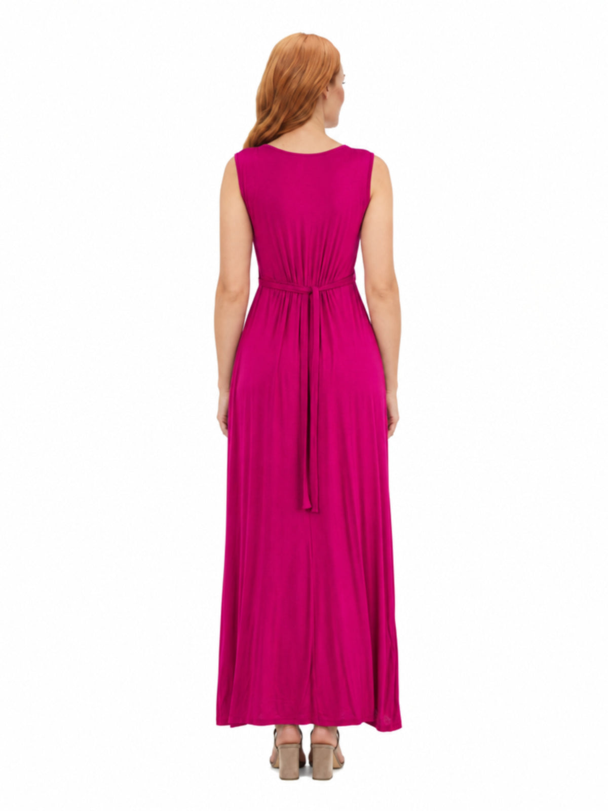 24seven Comfort Essential Maternity V Neck Sleeveless Empire Waist Belted Maxi Dress