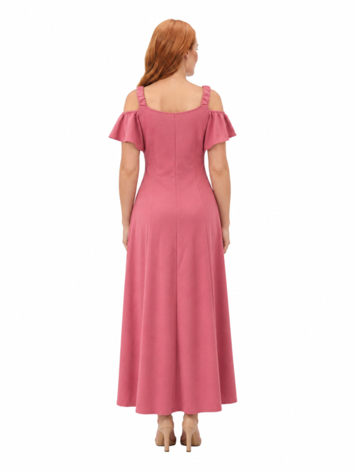 24seven Comfort Elevate Maternity Scoop Neck Cold Sholder Ruffle Sleeve A Line Maxi Dress
