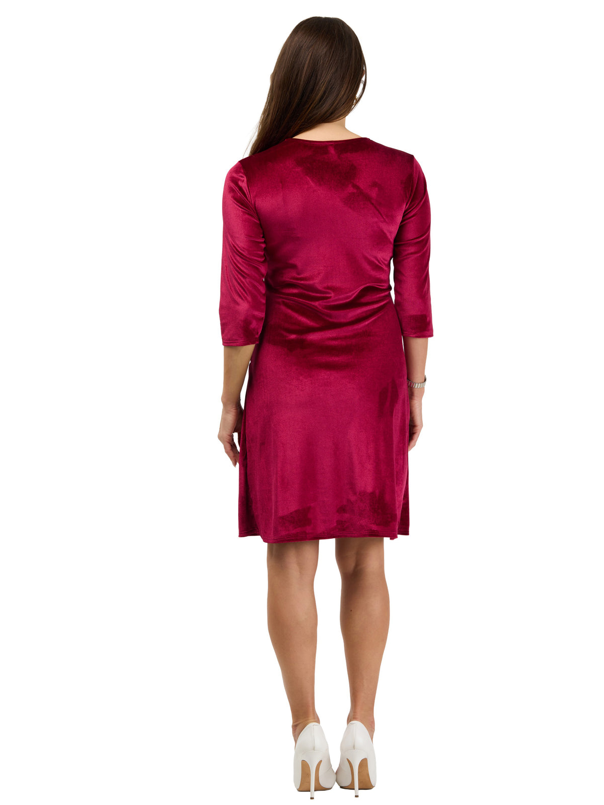 24seven Comfort Elevate Womens Velvet Wrap V-Neck Three-Quarter Sleeve Dress