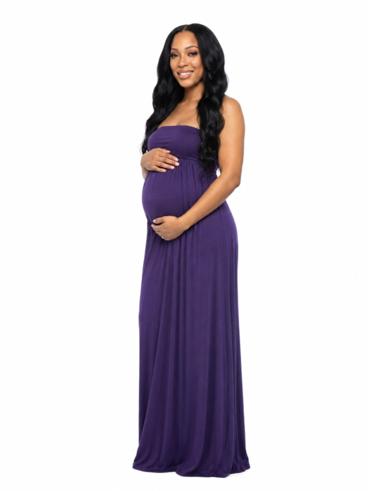 24seven Comfort Essential Maternity Strapless Empire Waist Ruched Detail Pleated Maxi Dress