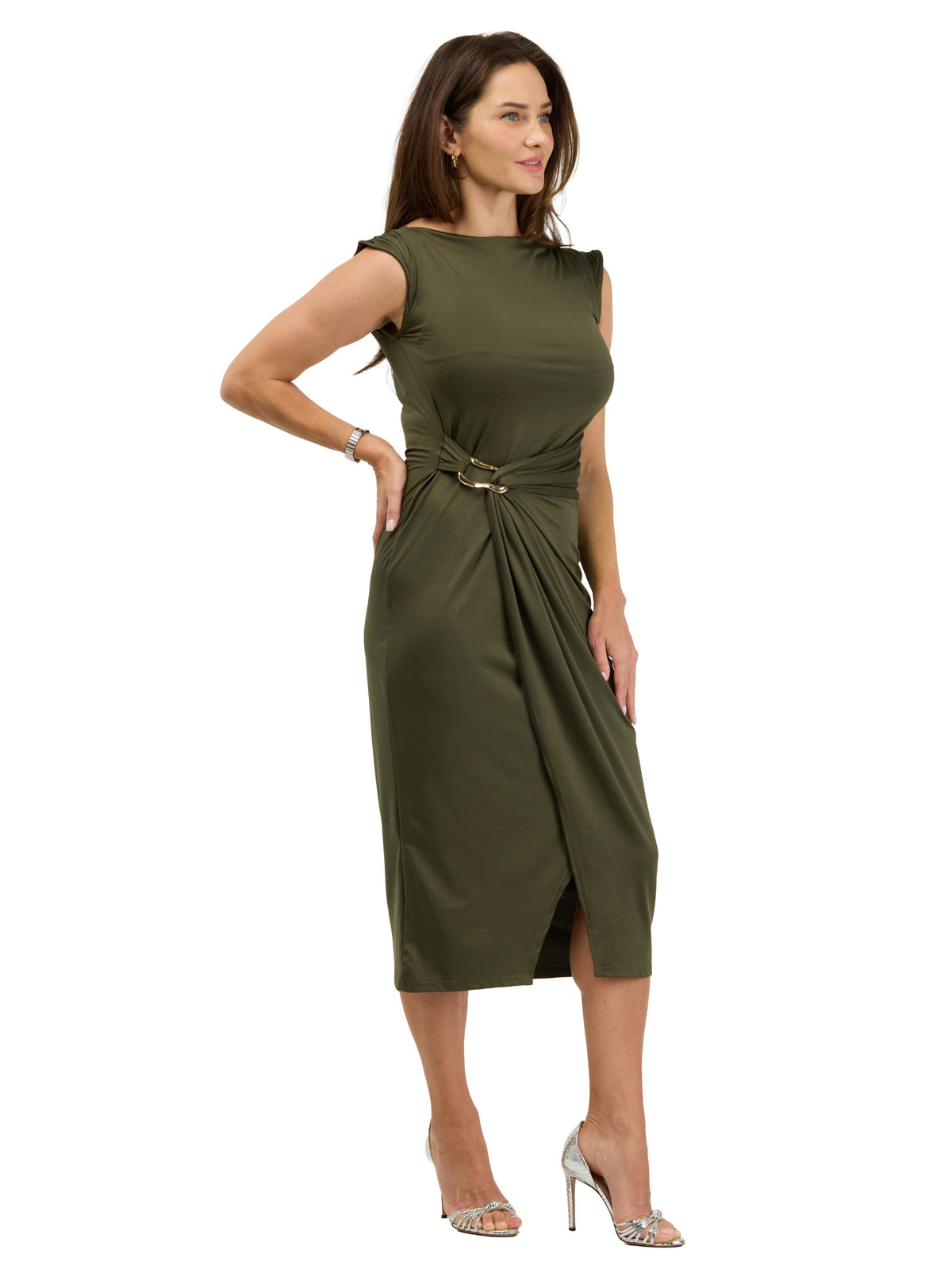 24seven Comfort Elevate Womens Cap Sleeve Twist Midi Dress