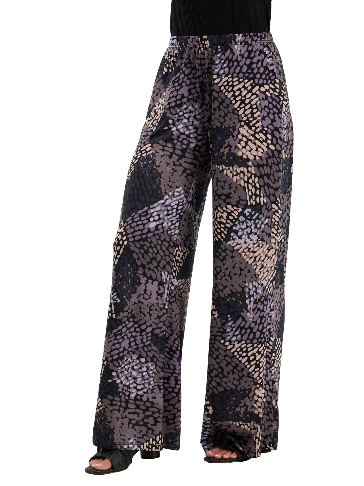 24seven Comfort Essential Womens Abstract Elastic Waistband Full Length Flared Pants