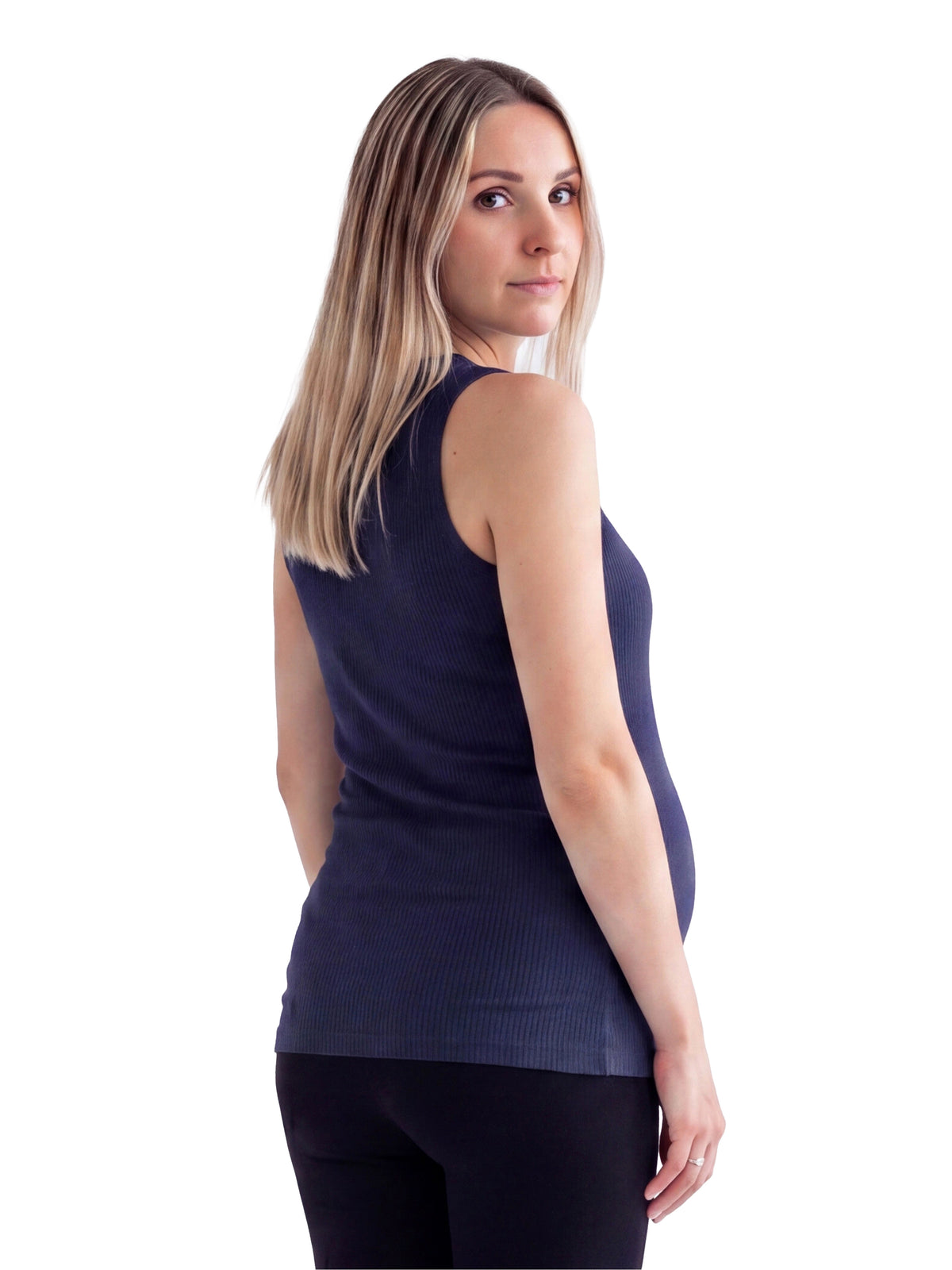 24seven Comfort Basic Maternity Ribbed Knit Round Neck Sleeveless Tank Top