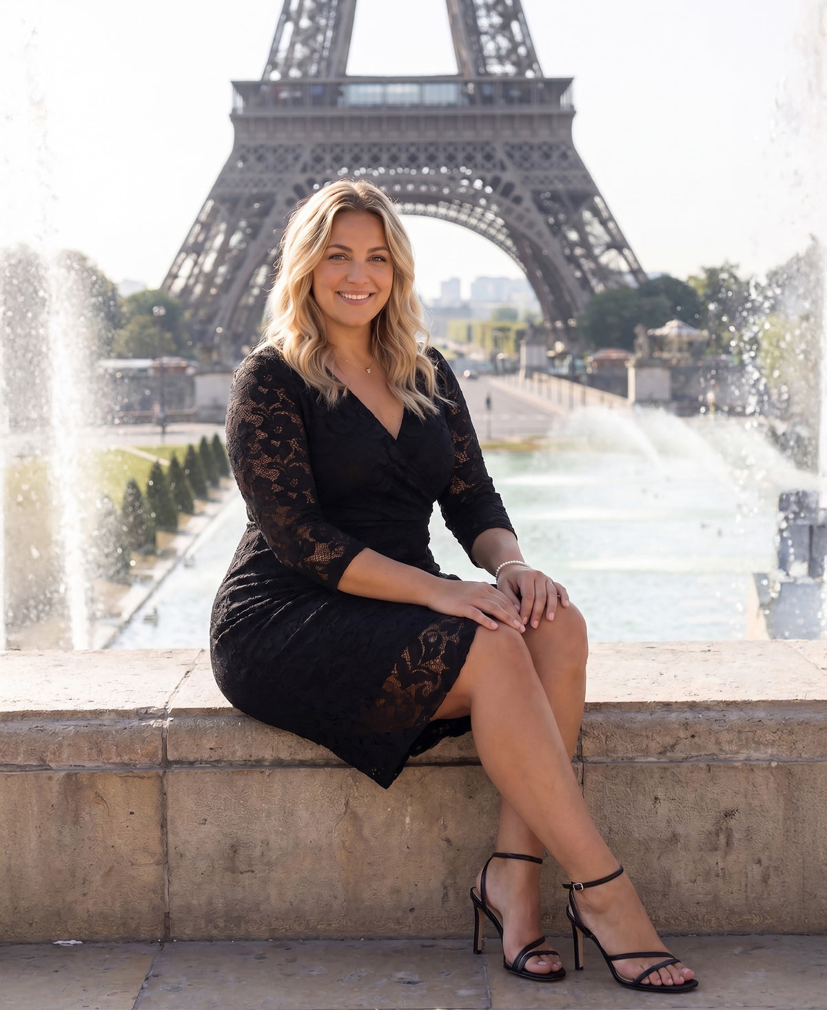 24seven Comfort Elevate Curvy Lace Wrap Dress with Three-Quarter Sleeves
