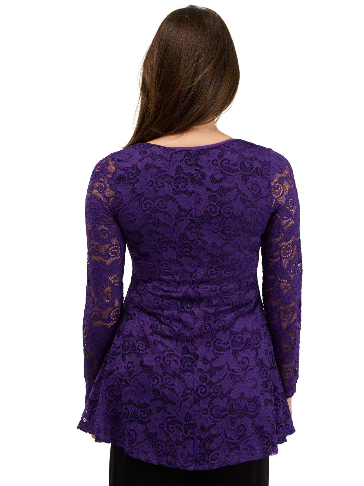 24seven Comfort Elevate Womens Lace Long Sleeve Scoop Neck Tunic Top