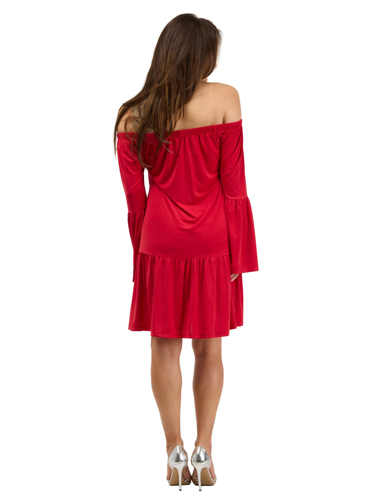 24seven Comfort Elevate Womens Off the Shoulder Bell Sleeve Mini Dress