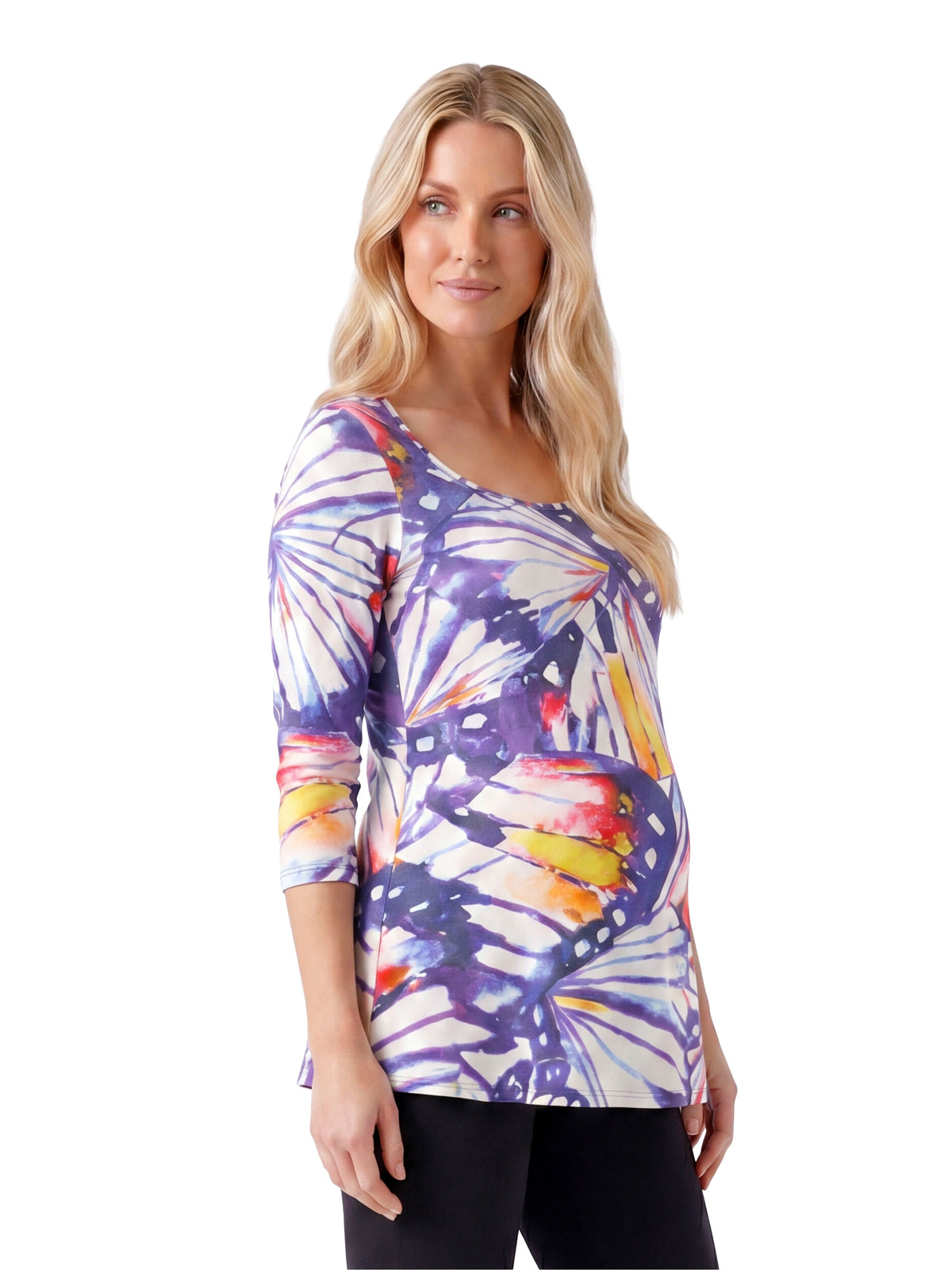 24seven Comfort Essential Maternity Butterfly Scoop Neck Elbow Sleeve Tunic Top
