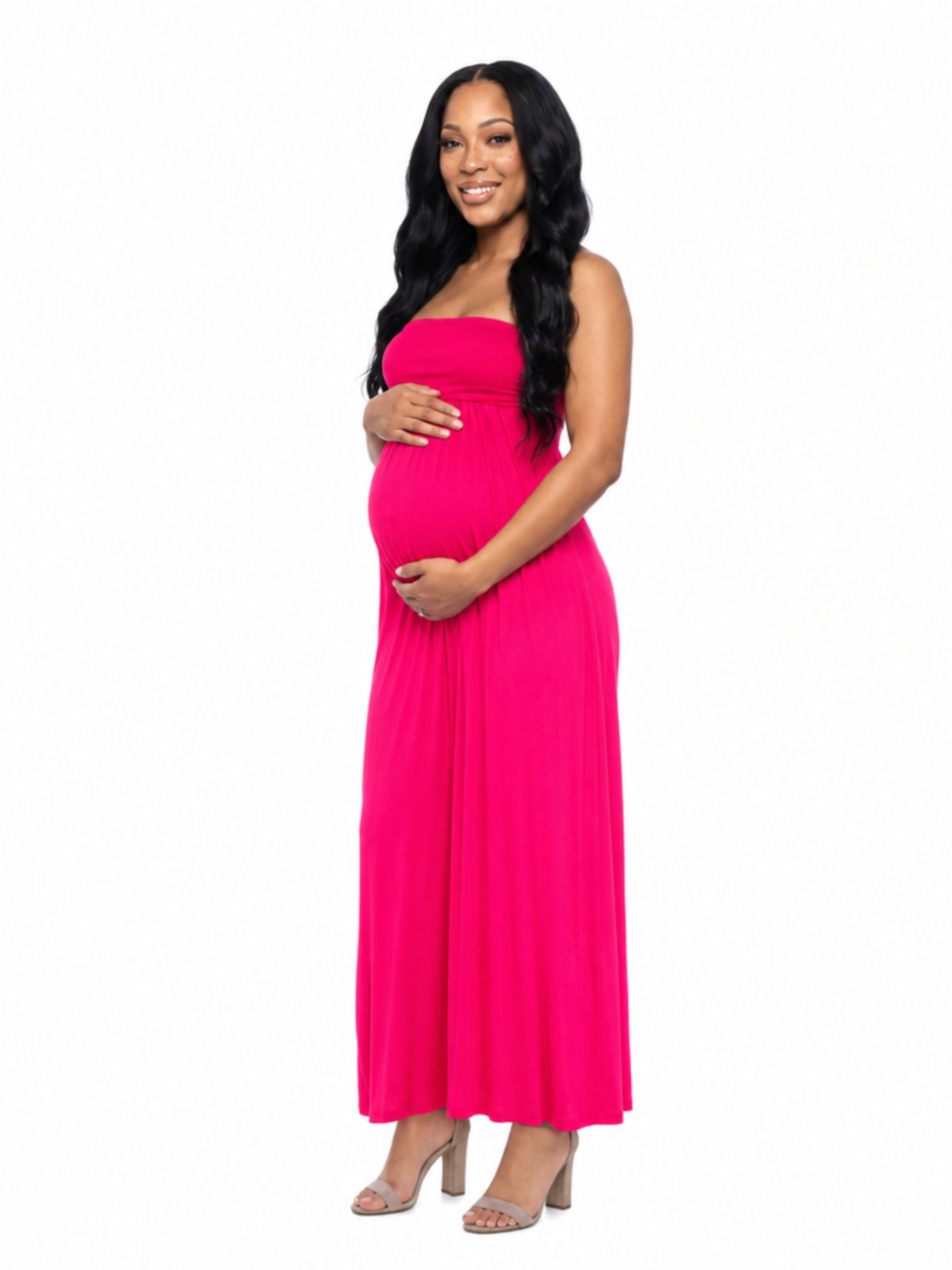 24seven Comfort Essential Maternity Strapless Empire Waist Ruched Detail Pleated Maxi Dress