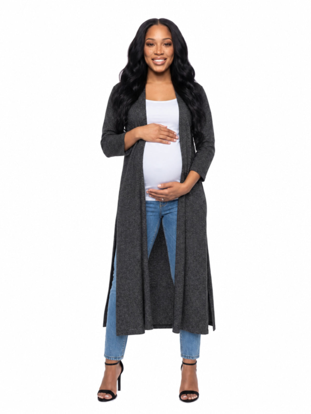 24seven Comfort Essential Maternity Open Front Long Knit Jacket